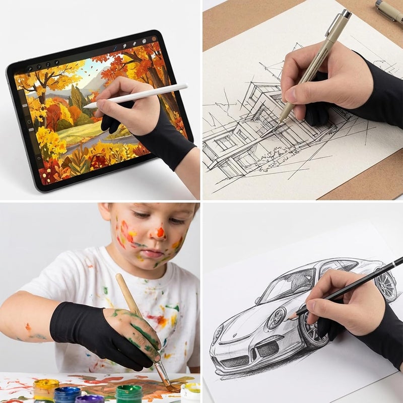 Pretwad 2-Pack Artist Drawing Gloves - Two-Finger Digital Drawing Glove, Graphics Painting Glove Palm Rejection, Artist-Drawing Tablet Gloves for Graphic Tablets & Paper Sketching Fit for Left & Right Hand - Image 5